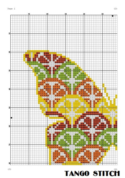 Citrus butterfly orange ornament cross stitch pattern - Tango Stitch