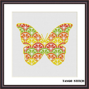 Citrus butterfly orange ornament cross stitch pattern - Tango Stitch