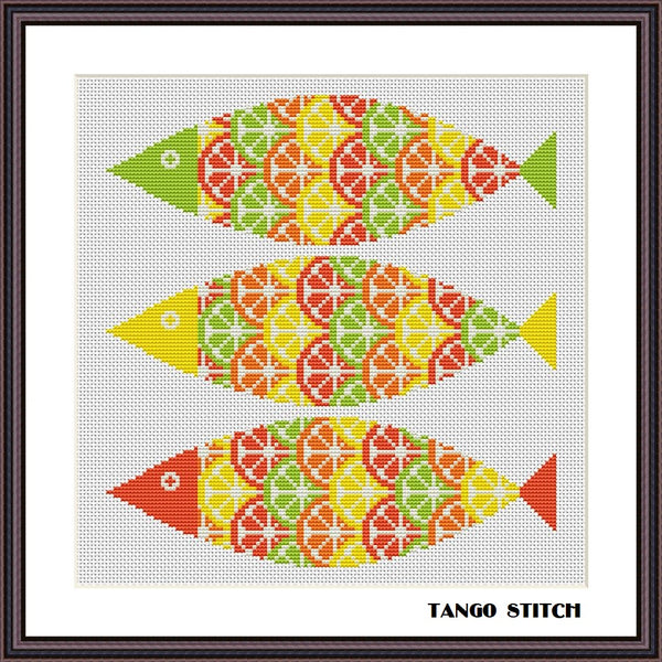 Citrus fish easy embroidery ornaments cross stitch pattern