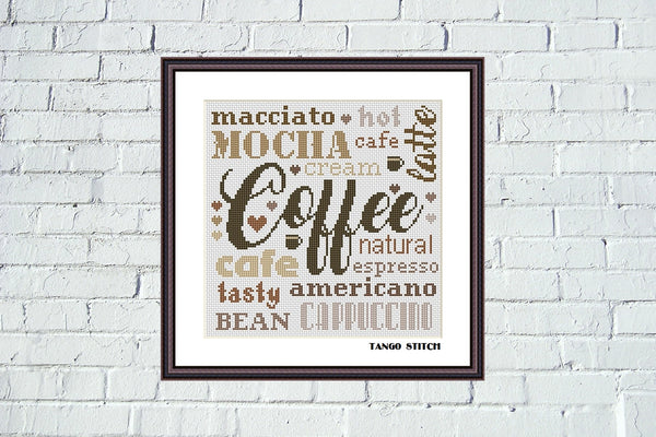 Coffee kitchen tasty natural bean cafe cappuccino cross stitch pattern - Tango Stitch