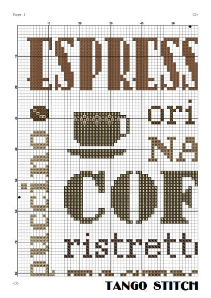 Coffee typography kitchen decor cross stitch pattern