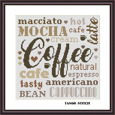 Coffee kitchen tasty natural bean cafe cappuccino cross stitch pattern - Tango Stitch