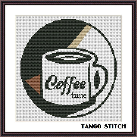 Coffee time cup cross stitch hand embroidery pattern - Tango Stitch