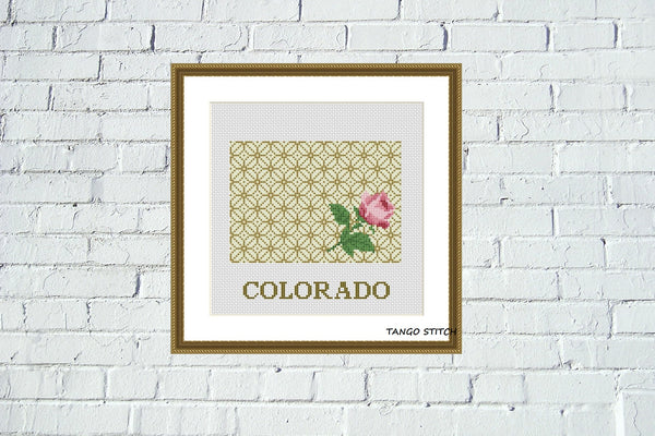 Colorado map cross stitch pattern floral ornament embroidery - Tango Stitch