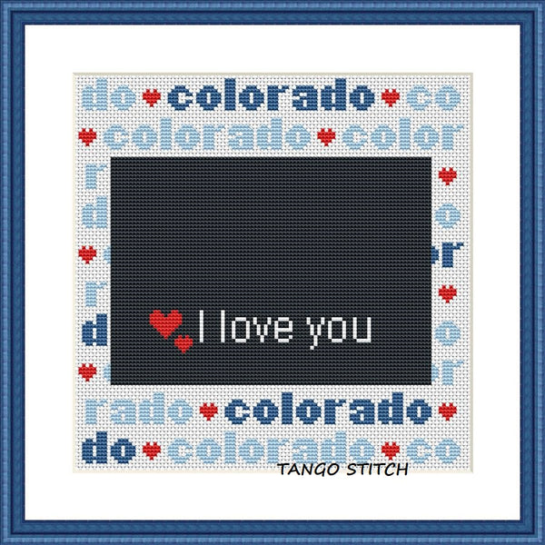 Colorado state map typography cross stitch pattern - Tango Stitch