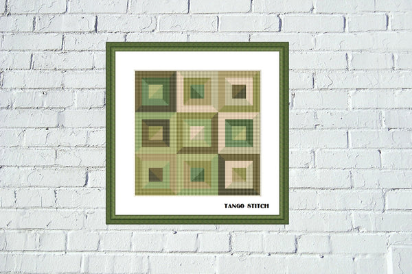 Green squares geometric cross stitch pattern  