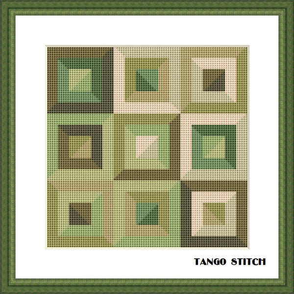 Green squares geometric cross stitch pattern  
