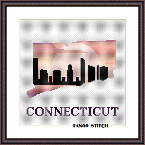 Connecticut state map skyline silhouette cross stitch - Tango Stitch