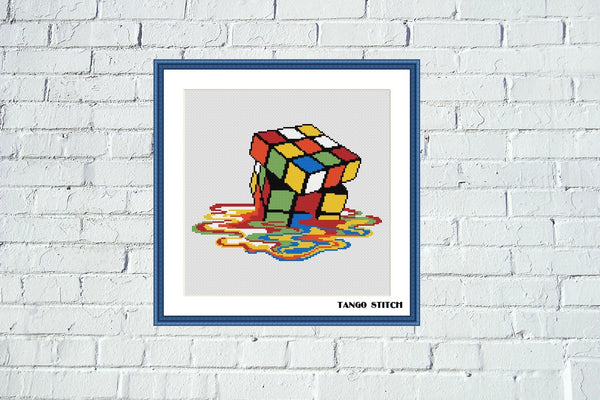 Melting cube POP Art geometric cross stitch pattern, Tango Stitch