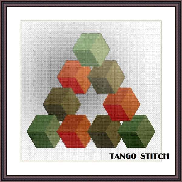 Geometric cubes ornaments cross stitch embroidery pattern  - Tango Stitch