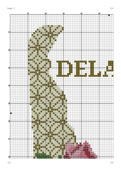Delaware map cross stitch pattern floral ornament embroidery - Tango Stitch