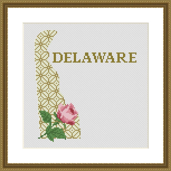 Delaware map cross stitch pattern floral ornament embroidery - Tango Stitch