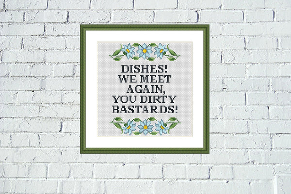 Dishes funny kitchen cross stitch pattern  