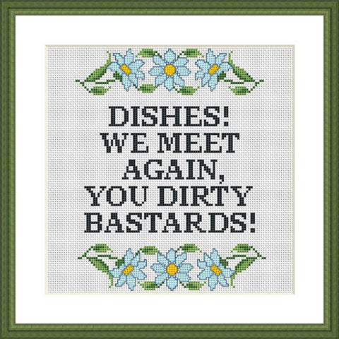 Dishes funny kitchen cross stitch pattern  