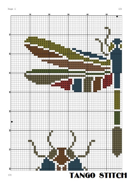 Stained glass terracotta dragonfly cross stitch insects  - Tango Stitch