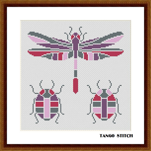 Dragonfly stained glass cross stitch design - Tango Stitch