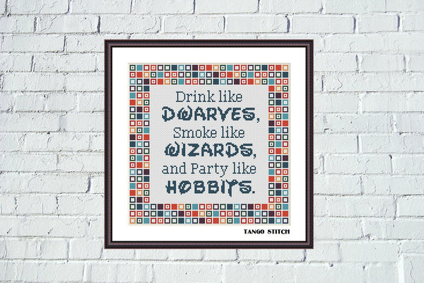 Drink like Dwarves funny cross stitch hand embroidery pattern