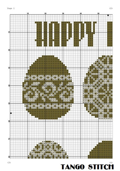 Gold Happy Easter eggs ornament cross stitch pattern, Tango Stitch