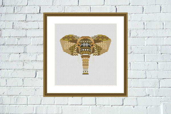 Elephant brown mandala cross stitch pattern