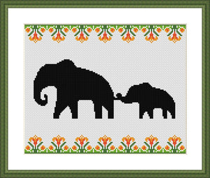Elephant family cross stitch pattern