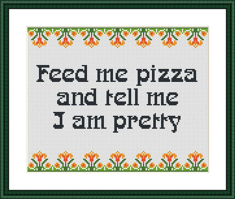 Feed me pizza funny romantic cross stitch pattern - Tango Stitch