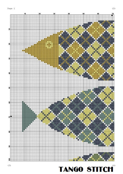 Tartan yellow fish cross stitch ornament pattern