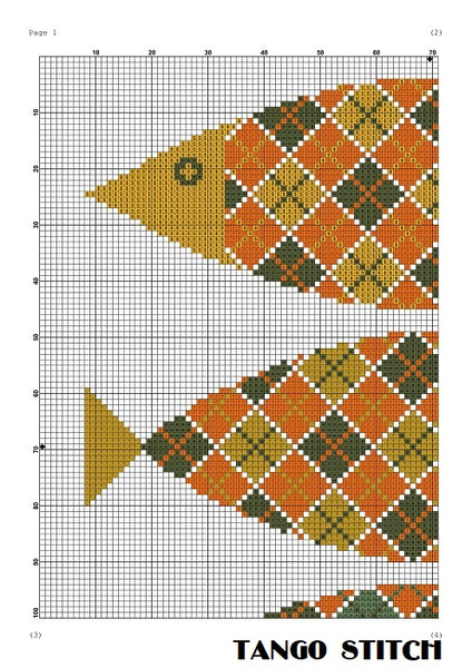 Tartan fish yellow cross stitch ornament pattern - Tango Stitch
