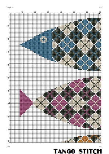 Tartan ornament fish cross stitch hand embroidery pattern