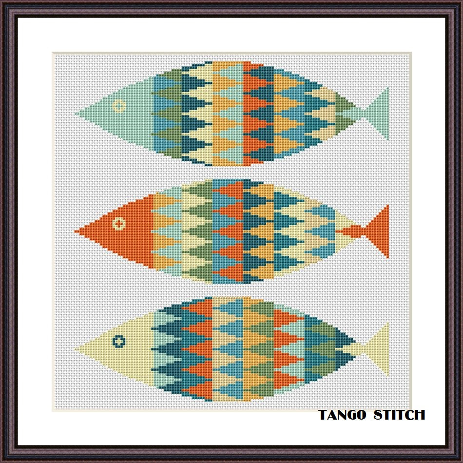Simple fish embroidery ornaments cross stitch pattern