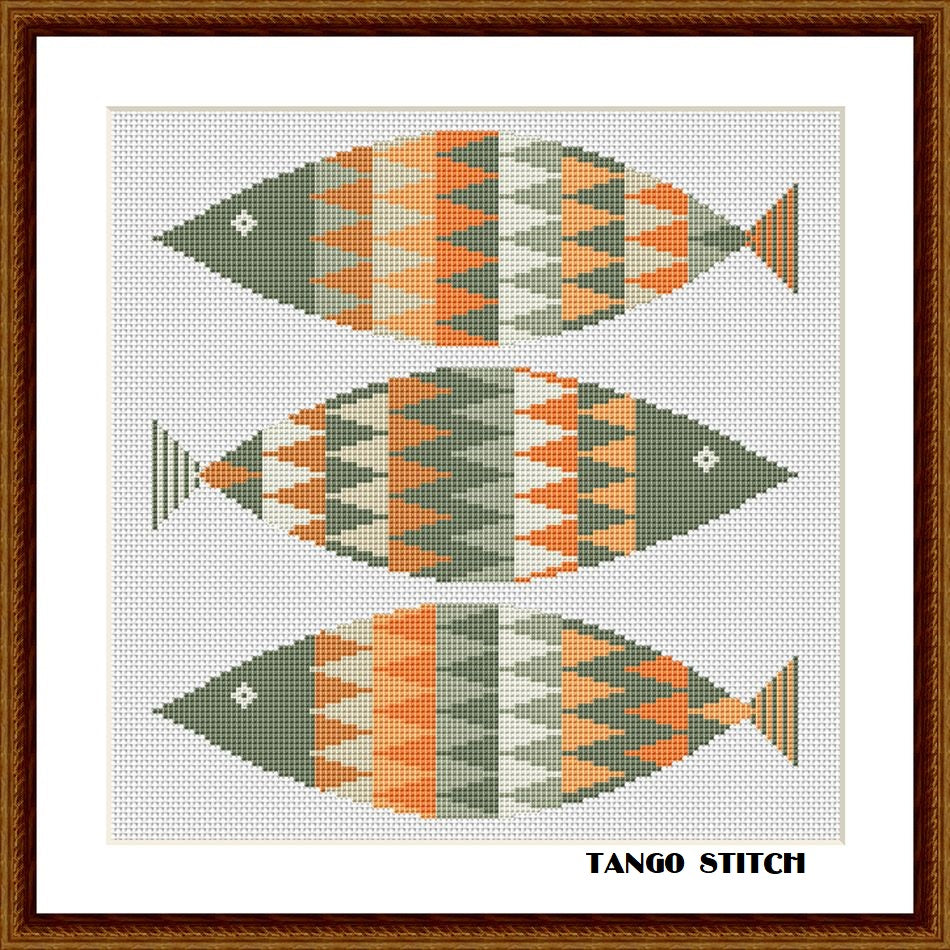 Scandinavian fish cross stitch ornament embroidery pattern