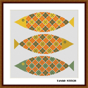 Tartan fish yellow cross stitch ornament pattern - Tango Stitch