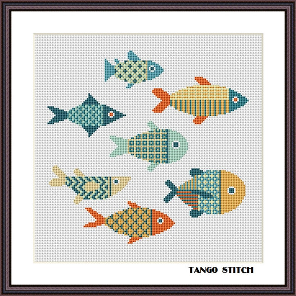 Fish family cute animals cross stitch ornament pattern - Tango Stitch