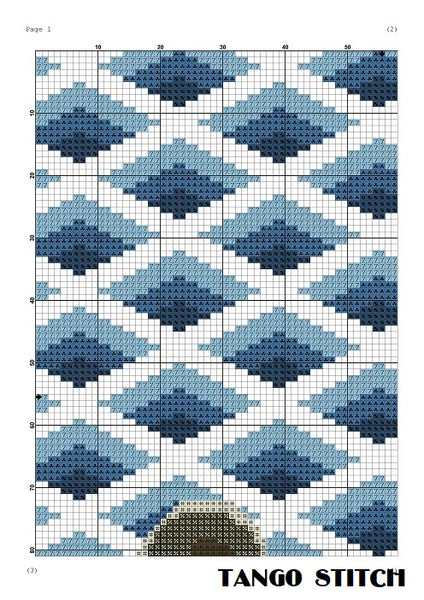 Blue floor cross stitch pattern optical illusion embroidery