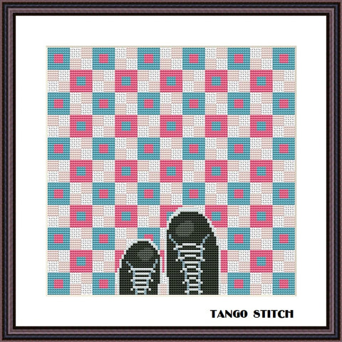 Mosaic floor cross stitch optical illusion ornament pattern