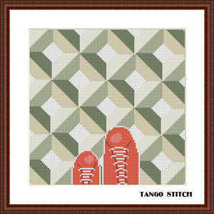 Floor tiles cross stitch ornament pattern ornament optical illusion embroidery design
