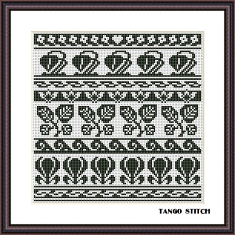 Leaves and flowers Art Nouveau ornaments cross stitch pattern - Tango Stitch