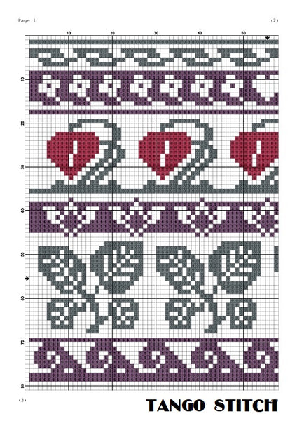 Violet floral cross stitch ornament sampler - Tango Stitch
