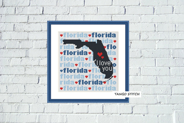 Florida state map typography cross stitch pattern  