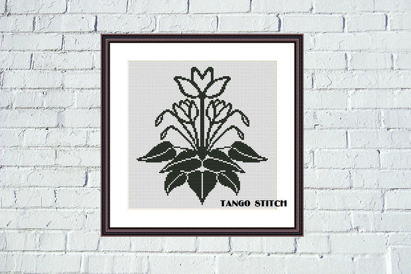 Easy black and white cross stitch hand embroidery flower design - Tango Stitch
