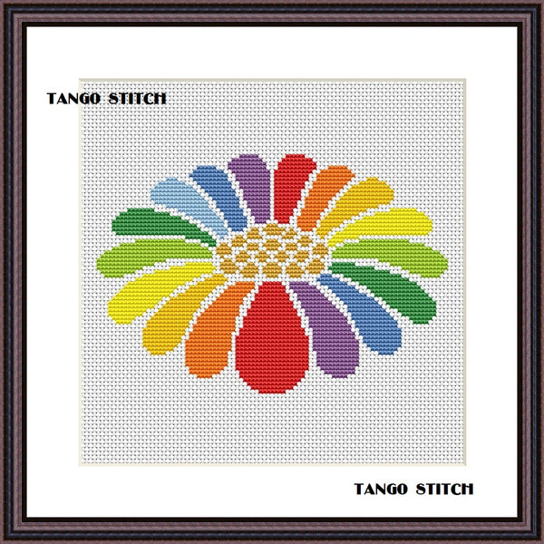 Rainbow cross stitch flower hand embroidery pattern - Tango Stitch