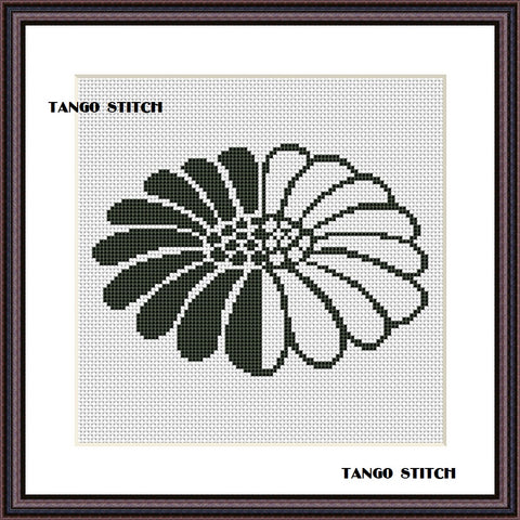 Black and white flower silhouette cross stitch pattern - Tango Stitch