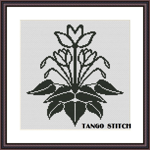 Easy black and white cross stitch hand embroidery flower design - Tango Stitch