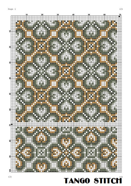 Flower ornament orange sampler cross stitch pattern