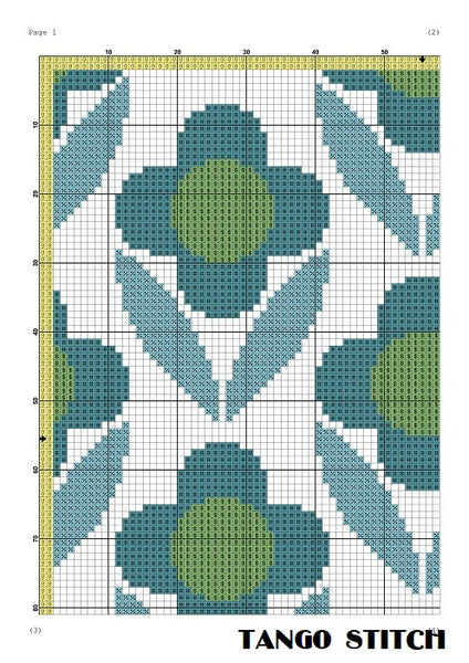 Blue flower ornament cross stitch pattern