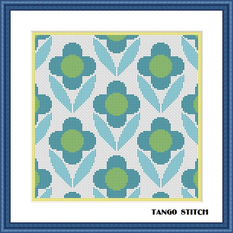 Blue flower ornament cross stitch pattern