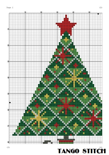 Geometric Christmas tree cross stitch pattern - Tango Stitch