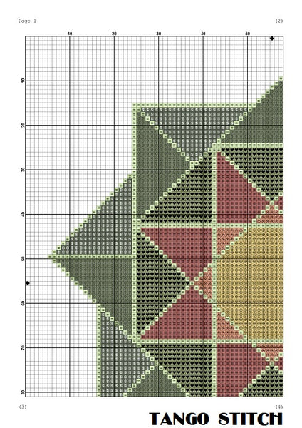 Sacred geometric cross stitch green pink ornament pattern