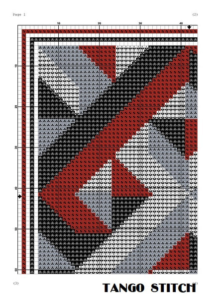 Geometric red and grey ornament cross stitch pattern - Tango Stitch