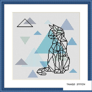 Geometric cat Scandinavian ornament cross stitch pattern - Tango Stitch
