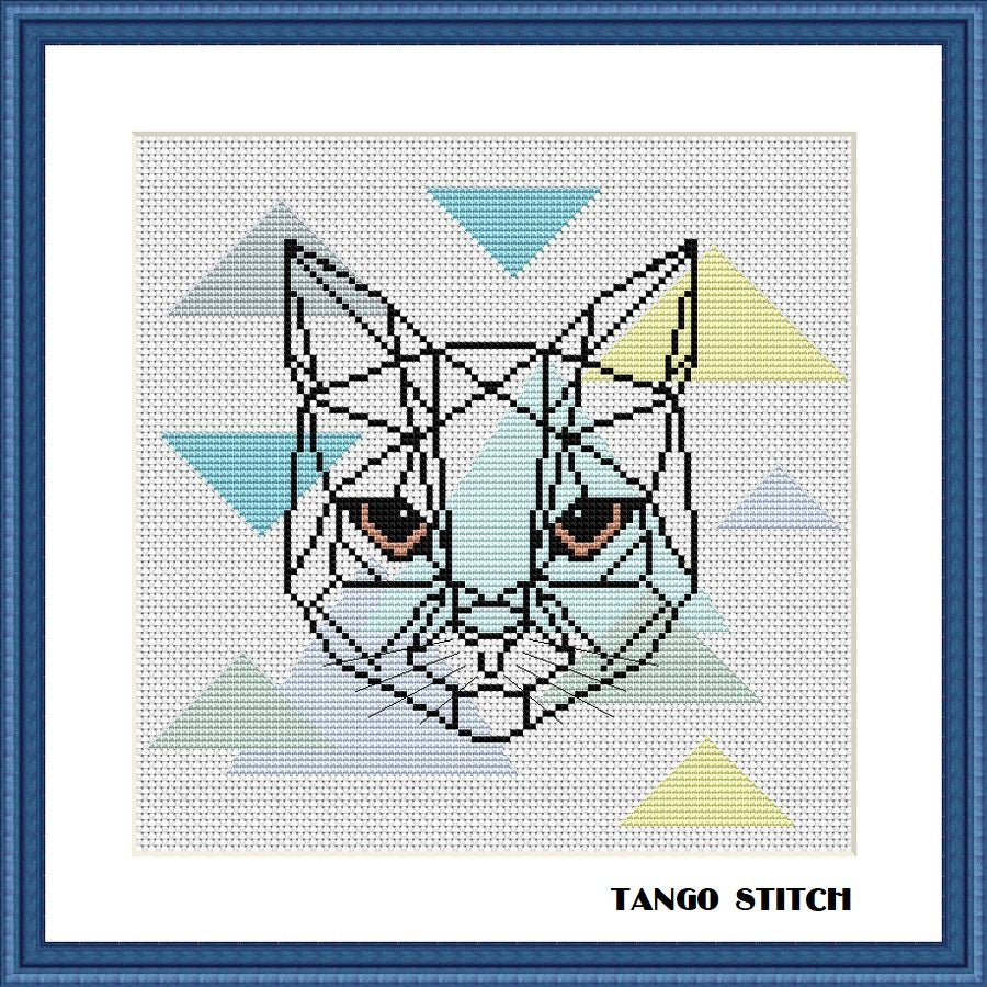 Geometric cat Scandinavian pastel abstract cross stitch pattern - Tango Stitch